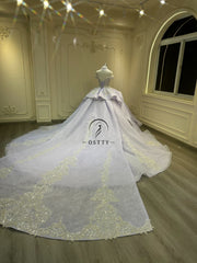 Ostty Lilac Silver Beaded Quinceañera Dress with Jewel Neckline and Layered Skirt OST-QN062-25 (Wholesale)