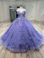 Ostty Lavender Off-Shoulder Quinceañera Dress with 3D Floral Appliqué and Detachable Cape OST-QN074-25 (Wholesale)