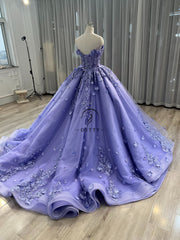 Ostty Lavender Off-Shoulder Quinceañera Dress with 3D Floral Appliqué and Detachable Cape OST-QN074-25 (Wholesale)