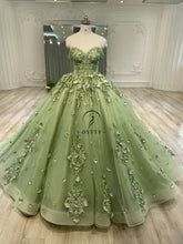 Ostty Sage Green Floral Quinceañera Dress with Detachable Cape and 3D Appliqués OST-QN075-25 (Wholesale)