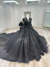 Ostty Black Diamond Quinceañera Ball Gown with Sequin Embroidery and Royal Bow Train OST-QN076-25 (Wholesale)