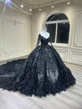 Ostty Midnight Black Feather Quinceañera Dress with Long Sleeves and Gothic Train OST-QN077-25 (Wholesale)