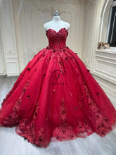 Ostty Ruby Red Floral Appliqué Quinceañera Dress with Sweetheart Neckline and Full Ball Gown Skirt OST-QN079-25 (Wholesale)