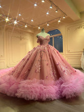 Ostty Pink Quinceañera Dress with Floral Appliqué and Ruffled Hem OST-QN020-25 (Wholesale)