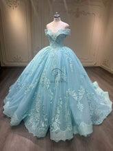 Ostty Blue Off Shoulder Quinceañera Dress with Lace Embroidery OST-QN023-25 (Wholesale)