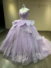 Ostty Lilac Layered Quinceañera Dress with Lace Appliqué and Ruffled Skirt OST-QN024-25 (Wholesale)