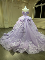 Ostty Lilac Layered Quinceañera Dress with Lace Appliqué and Ruffled Skirt OST-QN024-25 (Wholesale)
