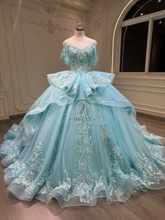 Ostty Blue Quinceañera Dress with Off Shoulder Sleeves and Layered Skirt OST-QN029-25 (Wholesale)