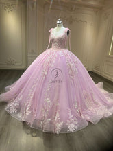 Ostty Pink Floral Lace Quinceañera Dress with Spaghetti Straps OST-QN025-25 (Wholesale)