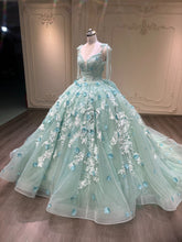 Ostty Green 3D Floral Quinceañera Dress with Spaghetti Straps OST-QN026-25 (Wholesale)
