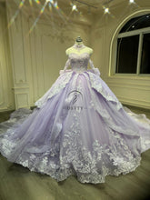 Ostty Lavender Lace Quinceañera Dress with Embroidered Overlay and Bow Back OST-QN056-25 (Wholesale)