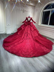Ostty Red Long Sleeve Quinceañera Dress with Royal Layers and Open Back Bow OST-QN036-25 (Wholesale)