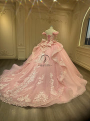 Ostty Pink Sweetheart Quinceañera Dress with Ruffled Peplum and Embroidered Skirt OST-QN038-25 (Wholesale)