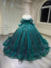 Ostty Peacock Green Quinceañera Dress with Sparkling Sequins and Bow Train OST-QN045-25 (Wholesale)