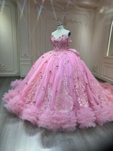 Ostty Pink Quinceañera Dress with Floral Appliqués and Fluffy Hem OST-QN043-25 (Wholesale)