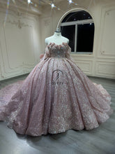 Ostty Pink Glitter Quinceañera Dress with Floral Bodice and Oversized Bow OST-QN046-25 (Wholesale)