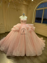 Ostty Soft Pink Glitter Quinceañera Dress with Layered Ruffle Skirt and Bow Back OST-QN049-25 (Wholesale)