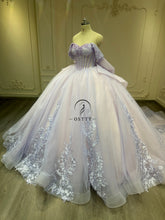 Ostty Lavender Lilac Tulle Quinceañera Dress with 3D Floral Appliqué and Big Bow OST-QN051-25 (Wholesale)