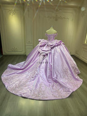 Ostty Lavender Purple Iridescent Quinceañera Dress with Embroidered Bow Train OST-QN053-25 (Wholesale)
