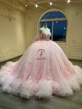 Ostty Blush Pink Puffy Quinceañera Dress with Ruffled Hem and Floral Appliqués OST-QN051-25 (Wholesale)