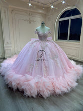 Ostty Light Pink Glitter Quinceañera Dress with Sequins and Layered Ruffle Skirt OST-QN052-25 (Wholesale)