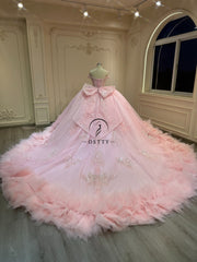 Ostty Light Pink Glitter Quinceañera Dress with Sequins and Layered Ruffle Skirt OST-QN052-25 (Wholesale)