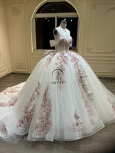 Ostty White and Rose Gold Quinceañera Dress with Glitter Appliqué and Off-Shoulder Design OST-QN053-25 (Wholesale)