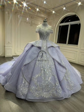 Ostty Lilac Silver Beaded Quinceañera Dress with Jewel Neckline and Layered Skirt OST-QN062-25 (Wholesale)