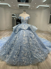 Ostty Light Blue Off Shoulder 3D Floral Quinceañera Dress OST-QN003-25 (Wholesale)