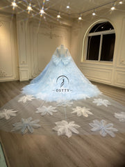 Ostty Ice Blue Butterfly Quinceañera Dress with Beaded Bodice and 3D Appliqué OST-QN065-25 (Wholesale)