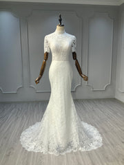 Ostty High Neck Short Sleeve Lace Wedding Dress OST-LC013-25 (Wholesale)