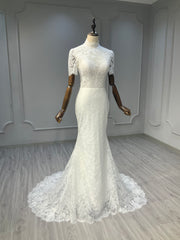 Ostty High Neck Short Sleeve Lace Wedding Dress OST-LC013-25 (Wholesale)