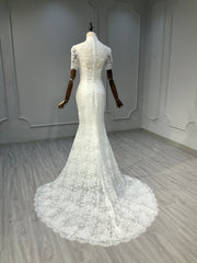 Ostty High Neck Short Sleeve Lace Wedding Dress OST-LC013-25 (Wholesale)