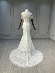 Ostty High Neck Short Sleeve Lace Wedding Dress OST-LC013-25 (Wholesale)