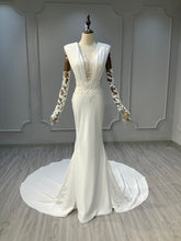 Ostty Modern Structured Shoulder Deep V Wedding Dress OST-MD020-25 (Wholesale)