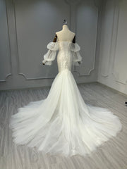 Ostty Puffy Sleeve Fishtail Wedding Dress with Beaded Bodice OST-MF017-25 (Wholesale)