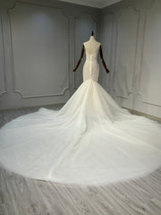 Ostty Sheer Corset Mermaid Wedding Dress with Tulle Train OST-MS030-25 (Wholesale)