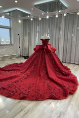 Ostty Red Off Shoulder 3D Floral Quinceañera Dress OST-QN001-25 (Wholesale)