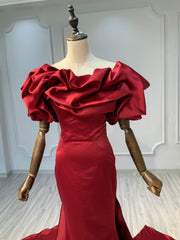 Ostty Sculptural Sleeve Red Satin Gown OST-RG014-25 (Wholesale)