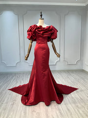 Ostty Sculptural Sleeve Red Satin Gown OST-RG014-25 (Wholesale)