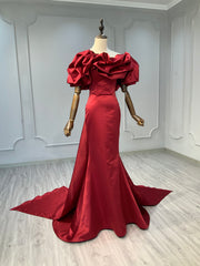 Ostty Sculptural Sleeve Red Satin Gown OST-RG014-25 (Wholesale)