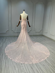 Ostty Blush Off-Shoulder Glitter Lace Wedding Dress OST-RP012-25 (Wholesale)