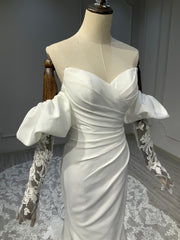 Ostty Satin Mermaid Wedding Dress with Illusion Long Sleeves OST-SL026-25 (Wholesale)