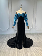 Ostty Velvet Evening Gown with Blue Satin Sleeves OST-VB028-25 (Wholesale)