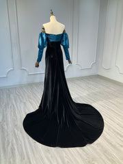 Ostty Velvet Evening Gown with Blue Satin Sleeves OST-VB028-25 (Wholesale)