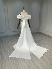 Ostty White Satin Off-Shoulder Gown with Ruffle Sleeves OST-WH015-25 (Wholesale)