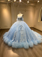 Ostty Light Blue Quinceañera Dress with Puffy Hem and Embroidered Tulle Skirt OST-QN062-25 (Wholesale)