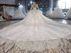 Ball Gown Tulle Appliques Long Sleeve Wedding Dress With Train OSA0816 - White Wedding Dresses $899.99