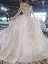 Ball Gown Tulle Appliques Long Sleeve Wedding Dress With Train OSA0816 - White Wedding Dresses $899.99