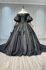 Black Luxury Long Trail Flower Wedding Dress OSY006 - $499.99